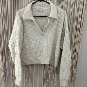 Aritzia Sunday Best Cream Cable-Knit V-Neck Sweater